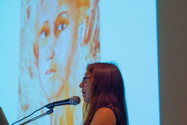 Professor Maarit Mäkelä giving her presentation "In Dialogue with the Earth: Creativity, Materiality and Place" 